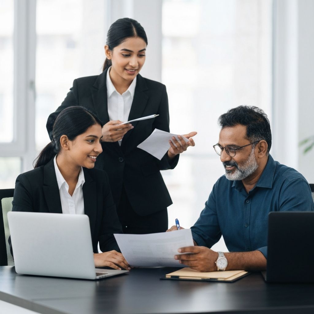 Marketing team collaborating with local business owner
